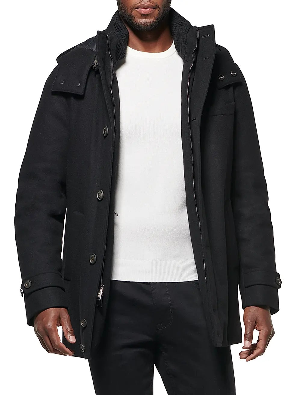 Norwegian Wool Mens City Active Wool-Blend Down Parka Coat Small Black