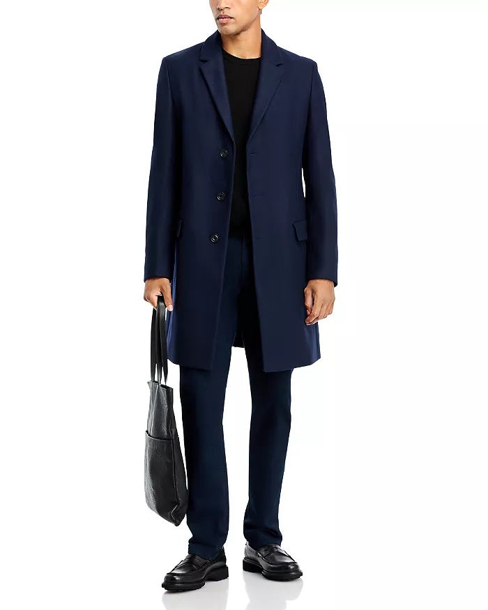 HUGO BOSS Migor Wool & Cashmere Extra Slim Fit Topcoat Overcoat 44R Navy Blue