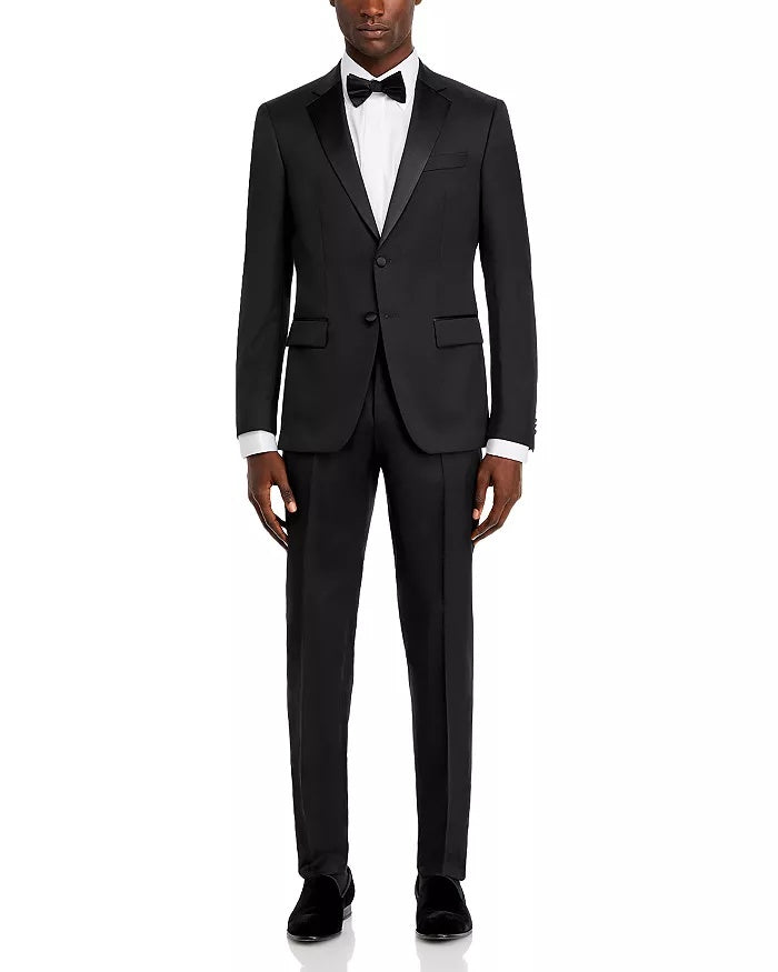 Hugo Boss Mens Slim fit Wool 2 Piece Tuxedo Suit 42 R Pants 36 Black Solid