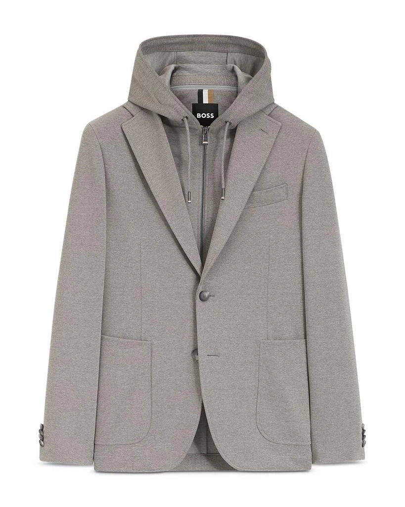 Hugo Boss Men’s Hanry Slim Fit Jersey Sport Coat 38R Silver with Removable Hood