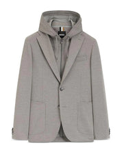 Hugo Boss Men’s Hanry Slim Fit Jersey Sport Coat 38R Silver with Removable Hood