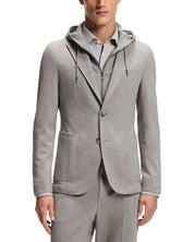 Hugo Boss Men’s Hanry Slim Fit Jersey Sport Coat 38R Silver with Removable Hood