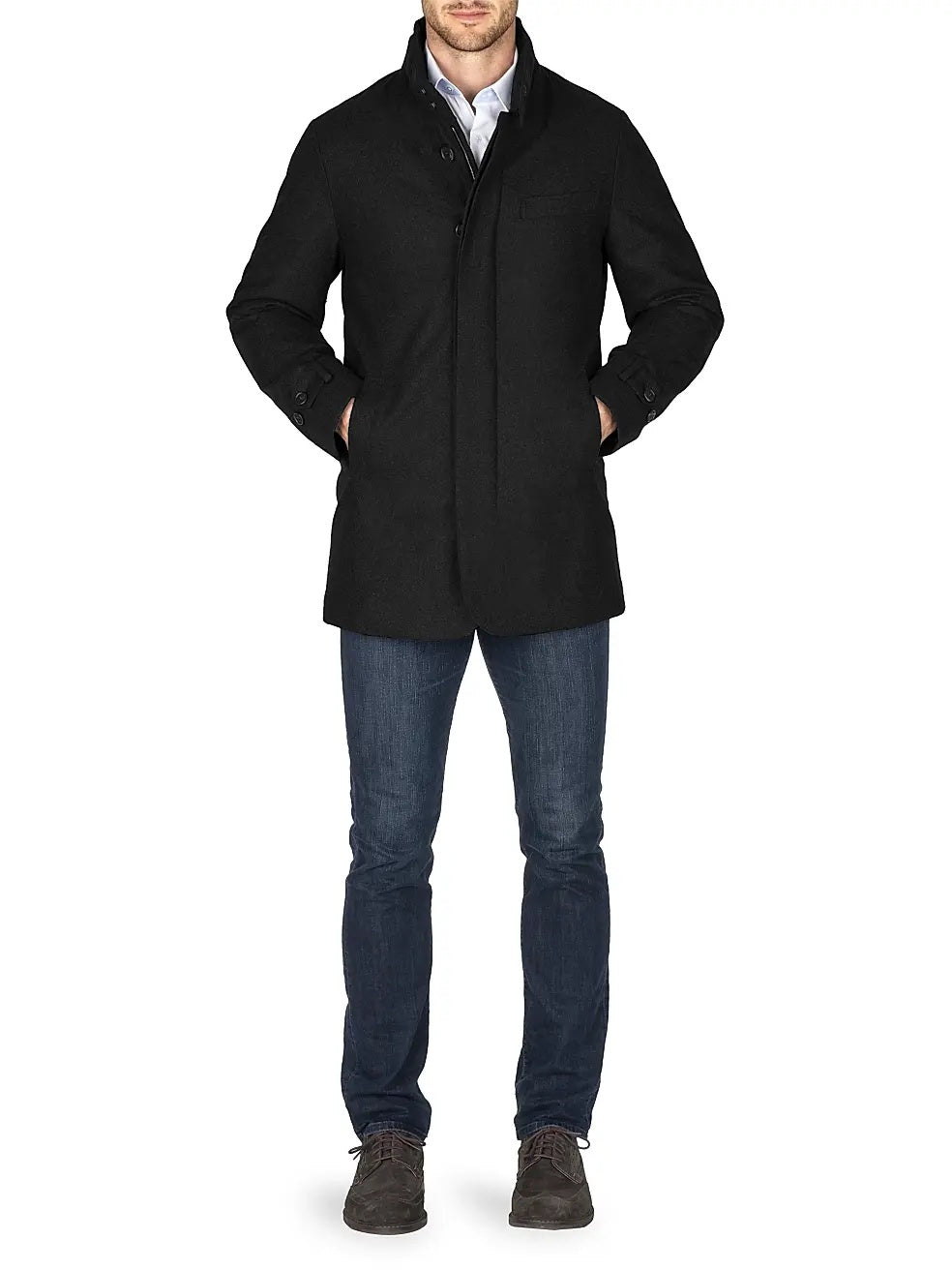Norwegian Wool  Slim-Fit Hooded Wool Down Car Coat Medium Black
