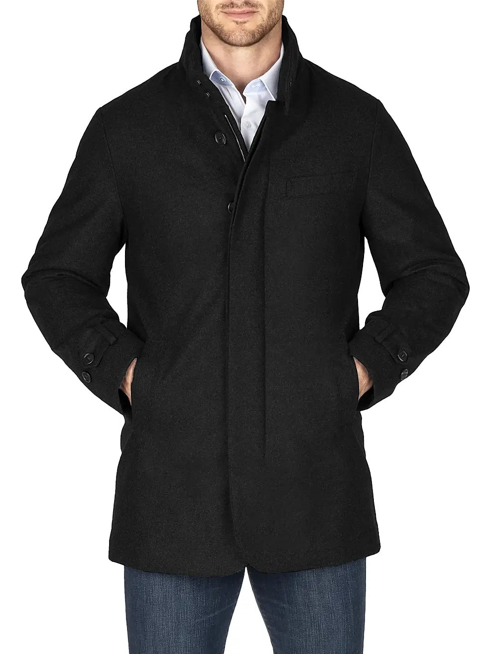 Norwegian Wool  Slim-Fit Hooded Wool Down Car Coat Medium Black