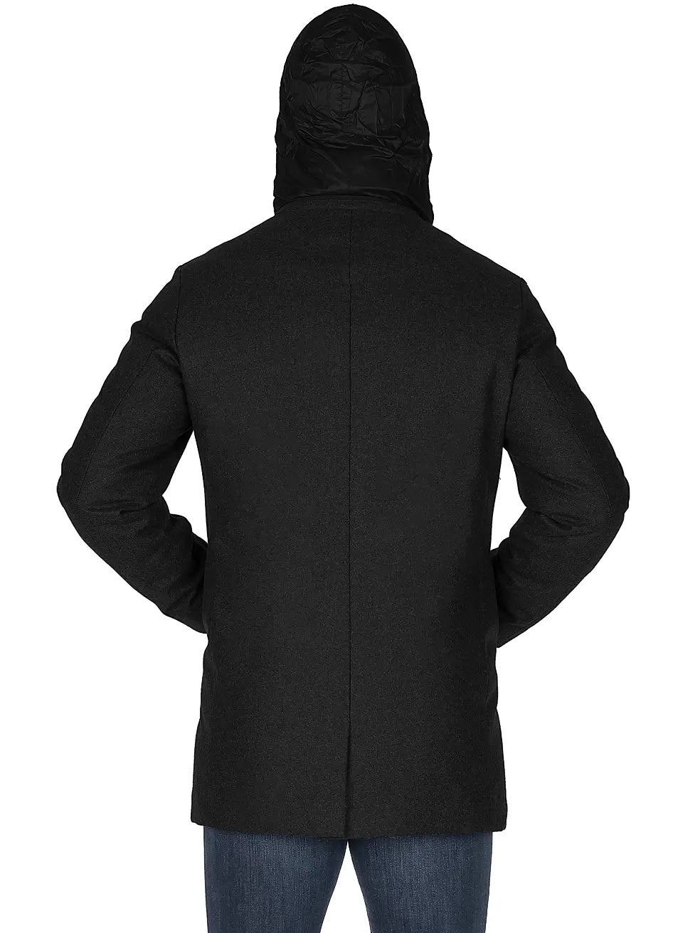 Norwegian Wool  Slim-Fit Hooded Wool Down Car Coat Medium Black