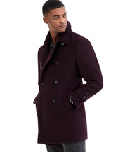 Tommy Hilfiger Mens Classic-Fit Double Breasted Peacoat Coat 46R Burgundy Red