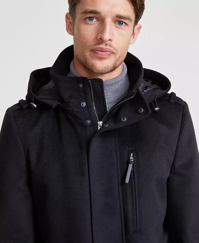 Calvin Klein Men's Regular Fit Wool Hooded Overcoat Coat 36 R Black