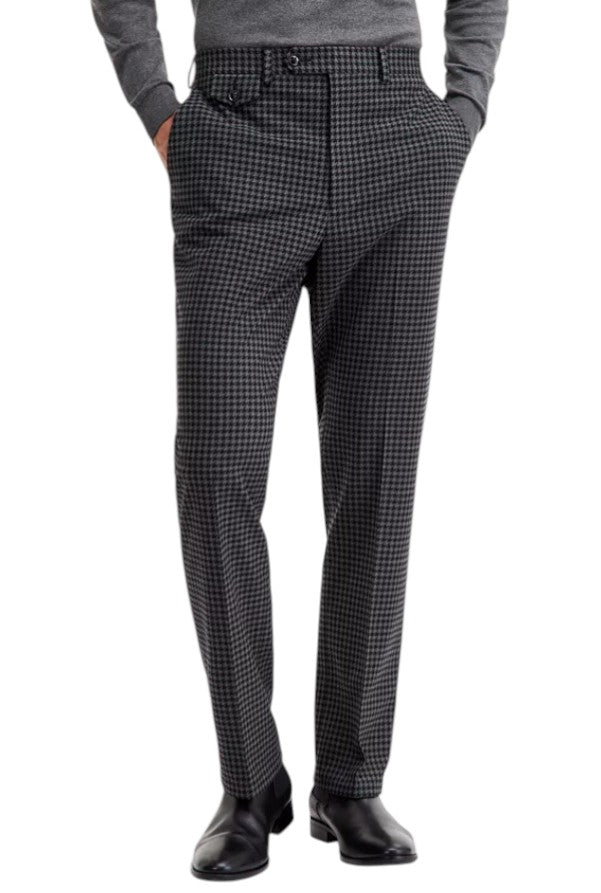 Tayion Collection Mens Classic fit Dress Pants 38 / 30 Grey Black Houndstooth
