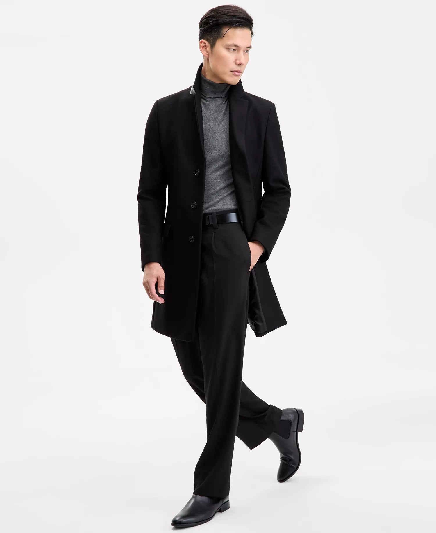 Hugo Boss Mens Slim-Fit Wool Cashmere Overcoat Coat 40R Black