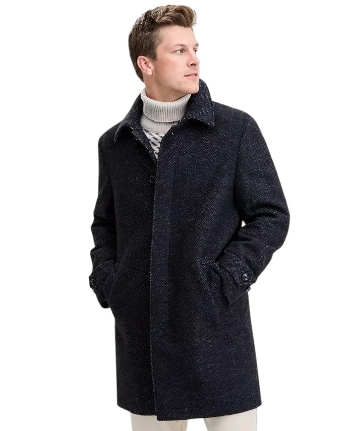 Tommy Hilfiger Mens Melange Overcoat Coat 38S Navy Blue Herringbone