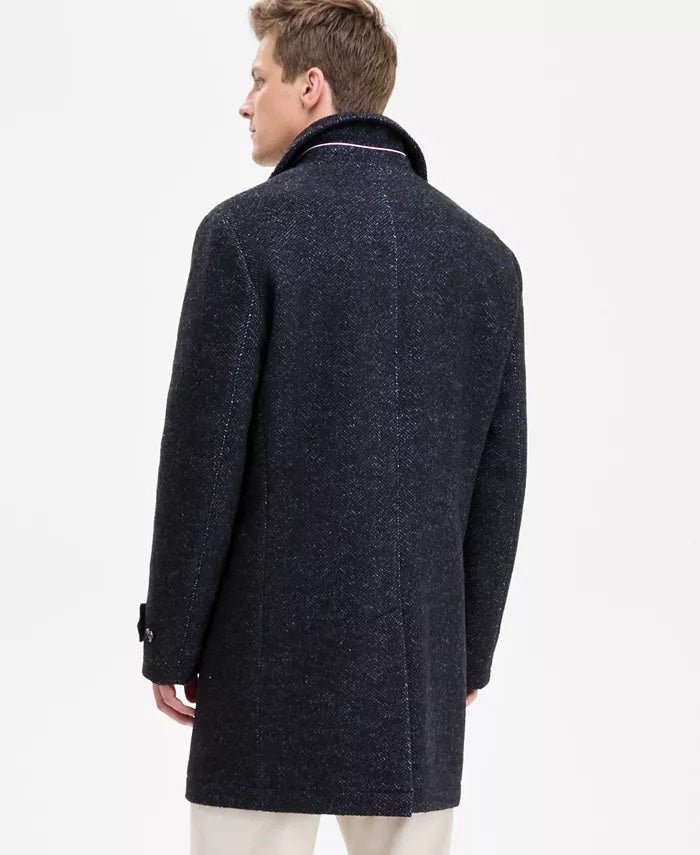 Tommy Hilfiger Mens Melange Overcoat Coat 38S Navy Blue Herringbone