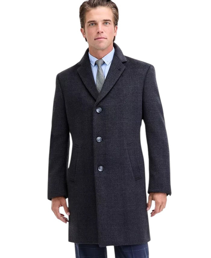 Nautica Mens Modern-Fit Wool-Blend Overcoat Coat 42L Grey Plaid
