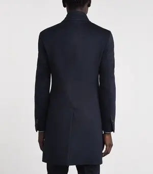Corneliani Wool Topcoat Overcoat 46R Navy Blue with Zip Out Microsuede Bib