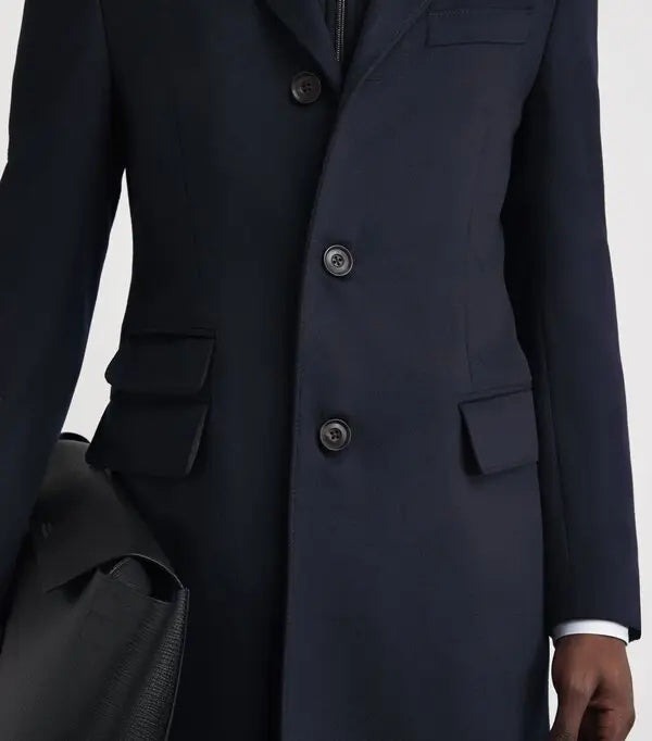 Corneliani Wool Topcoat Overcoat 46R Navy Blue with Zip Out Microsuede Bib