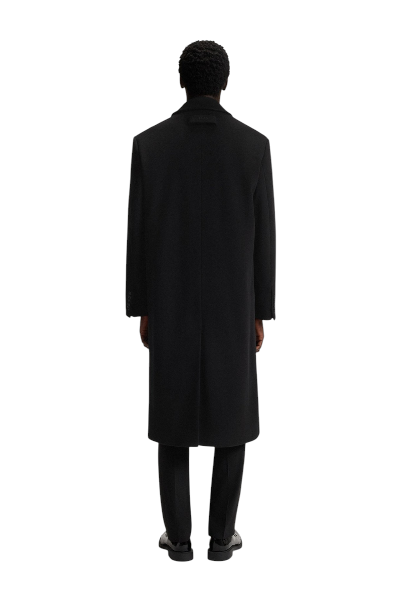 Hugo Boss Mens Modern-Fit Wool Blend Double Breasted Overcoat Coat Large Black