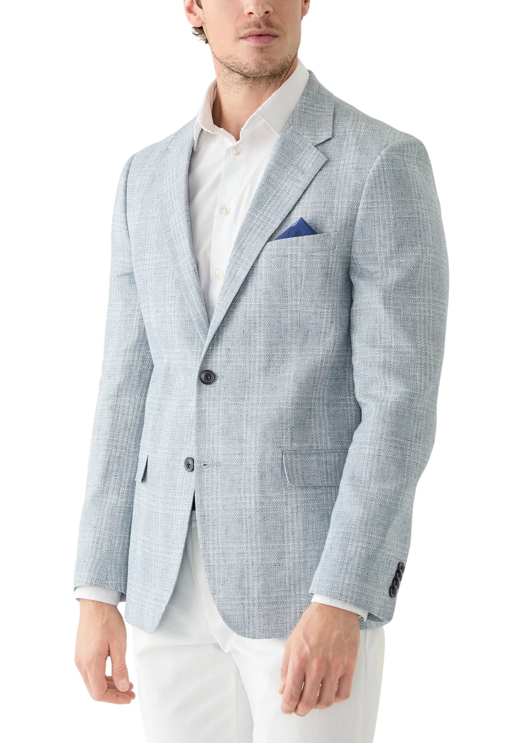 Vince Camuto Mens Slim fit Linen Cotton Sport Coat Blazer 42 R Blue Plaid