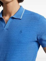 Polo Ralph Lauren Textured Open Placket Polo Sweater Shirt XXL Blue Linen Cotton