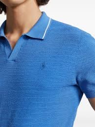 Polo Ralph Lauren Textured Open Placket Polo Sweater Shirt XXL Blue Linen Cotton
