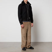 AMI Mens Heavy Shearling Trimmed Wool Bomber Jacket Coat Large Black