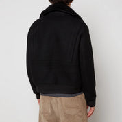 AMI Mens Heavy Shearling Trimmed Wool Bomber Jacket Coat Large Black