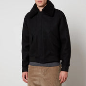 AMI Mens Heavy Shearling Trimmed Wool Bomber Jacket Coat Large Black