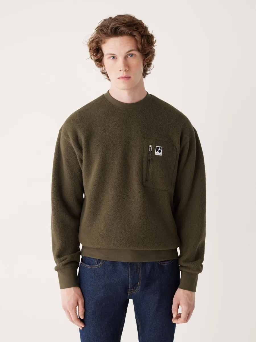 Frank And Oak Men's Explorer Loose Fit Polar Fleece Sweatshirt Green Medium