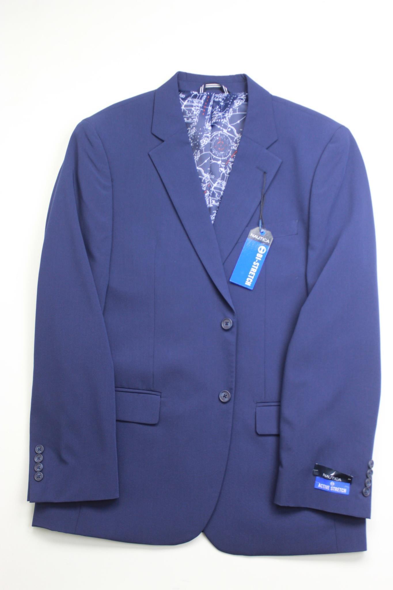 Nautica Mens Modern fit 2 Piece Suit 36 S / 30 Waist Blue Solid Stretch