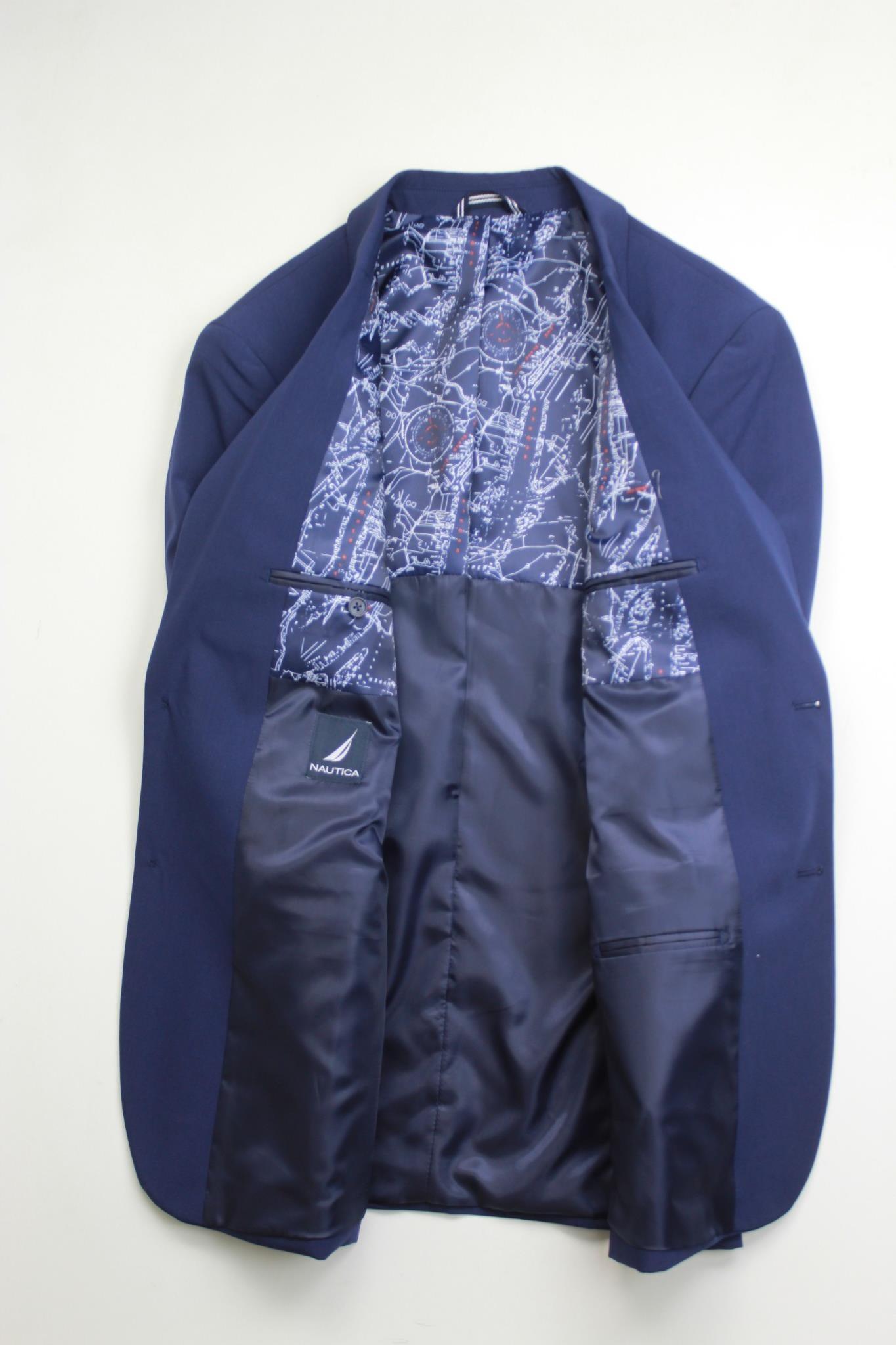 Nautica Mens Modern fit 2 Piece Suit 50 R / 42 Waist Blue Solid Stretch