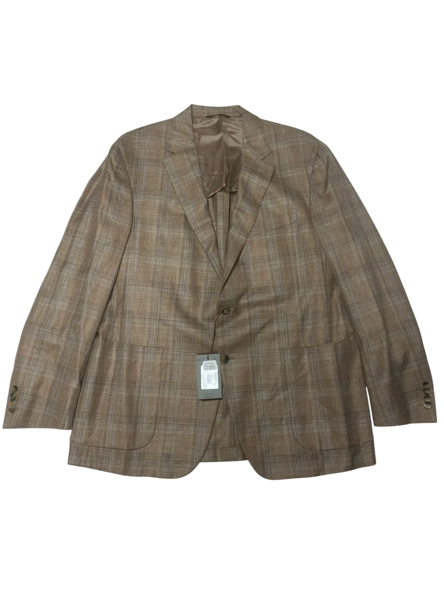 Canali Kei Plaid Unstructured Regular Fit Sport Coat Blazer 48R Brown