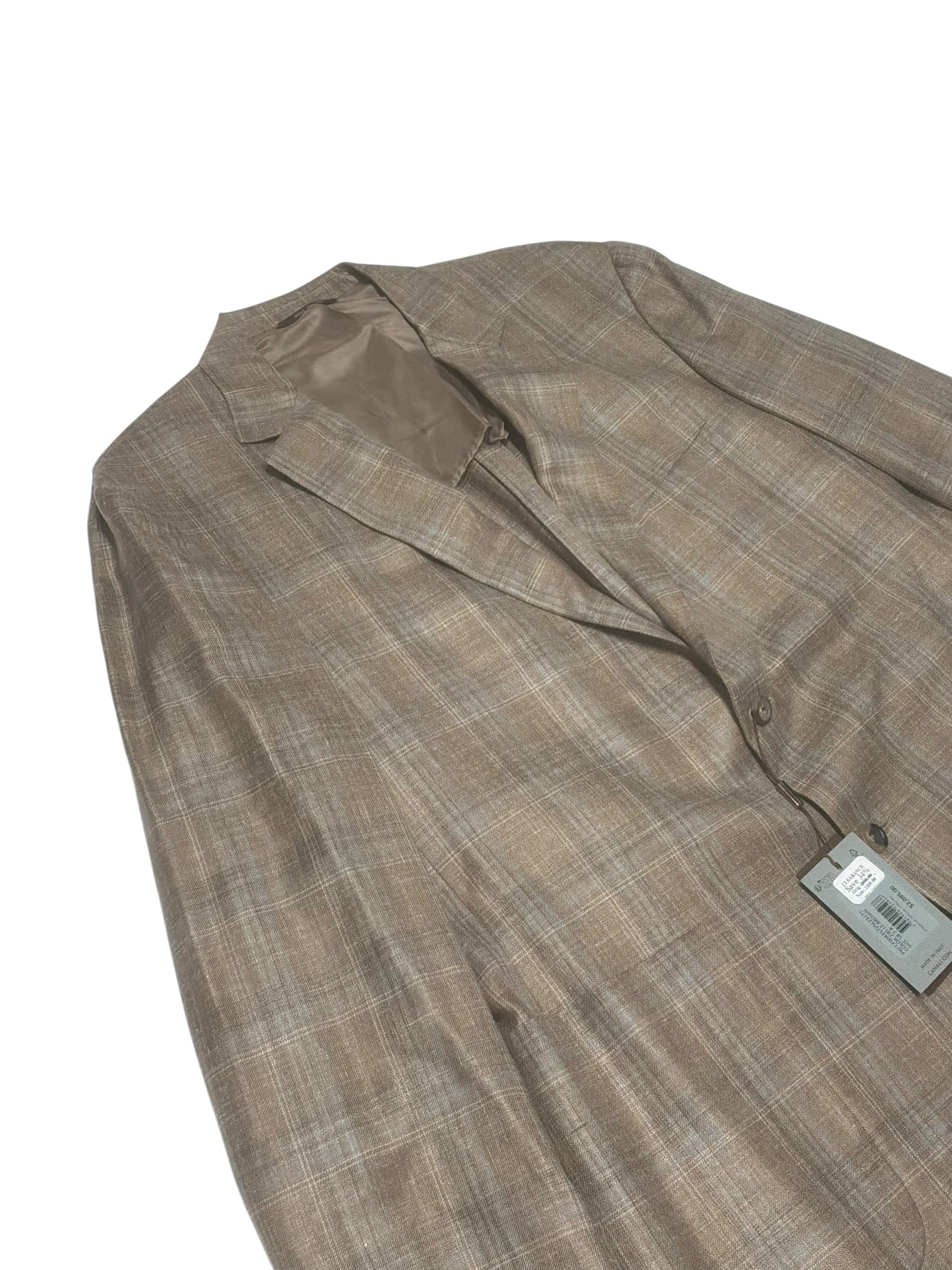 Canali Kei Plaid Unstructured Regular Fit Sport Coat Blazer 48R Brown