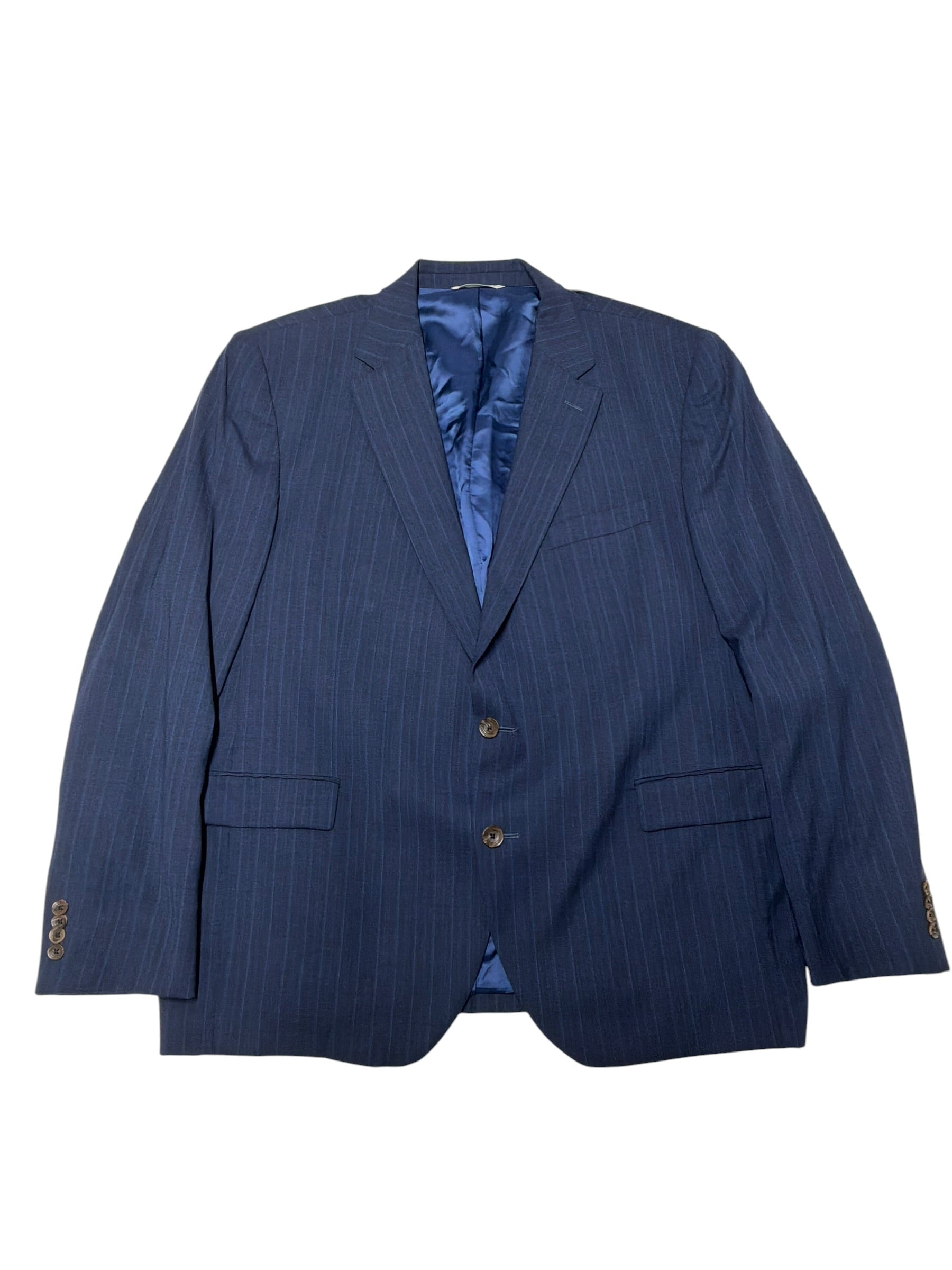 Jack Victor Mens Regular fit Suit Jacket Blazer 48 R Navy Blue Striped Wool
