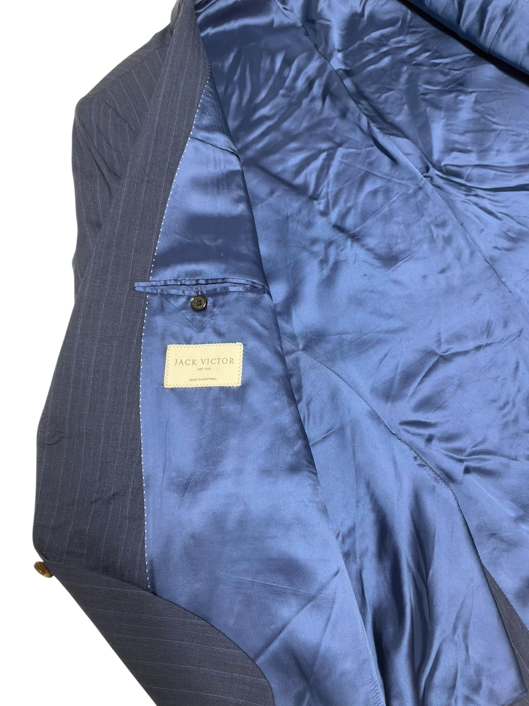 Jack Victor Mens Regular fit Suit Jacket Blazer 48 R Navy Blue Striped Wool