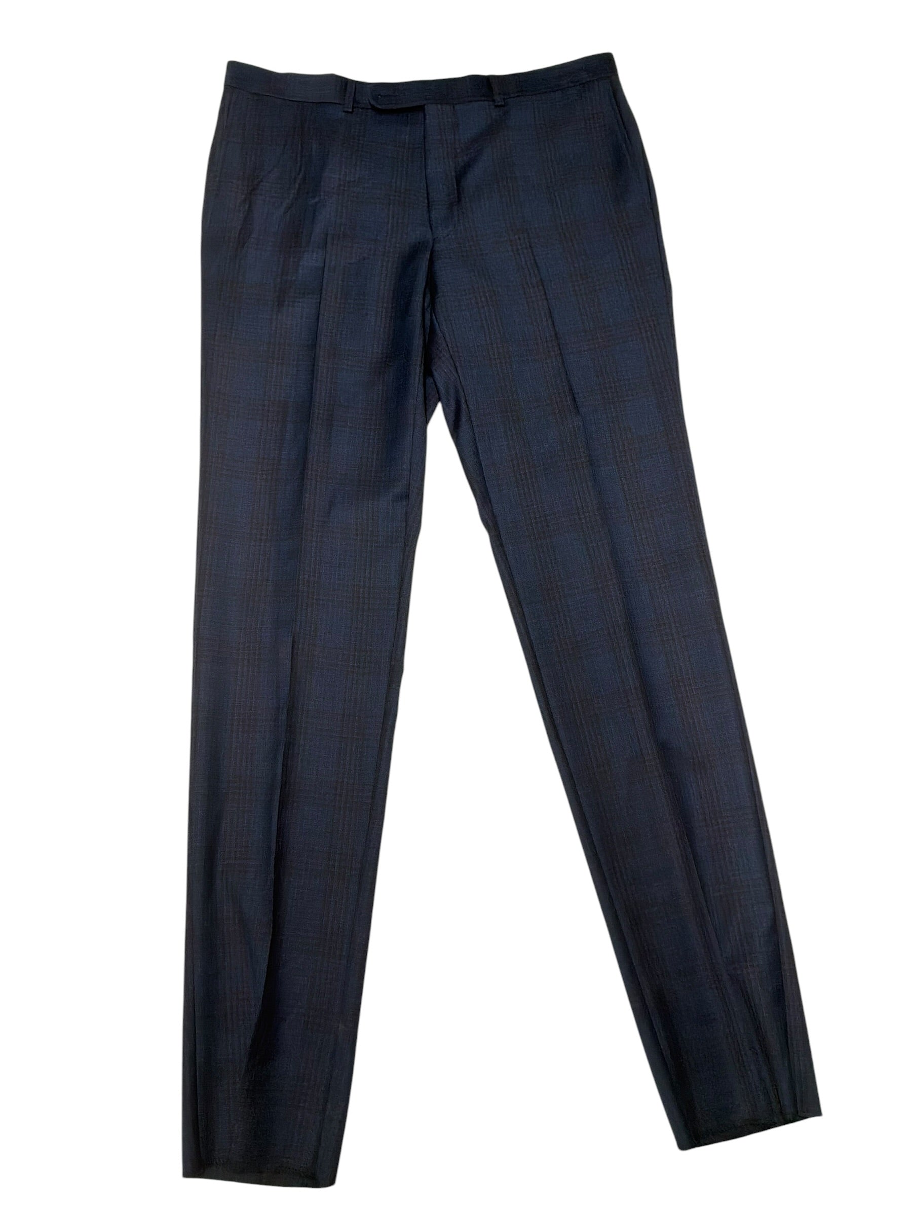 Jack Victor Mens Regular fit Dress Pants Size 36 Navy Blue / Burgundy Plaid Wool