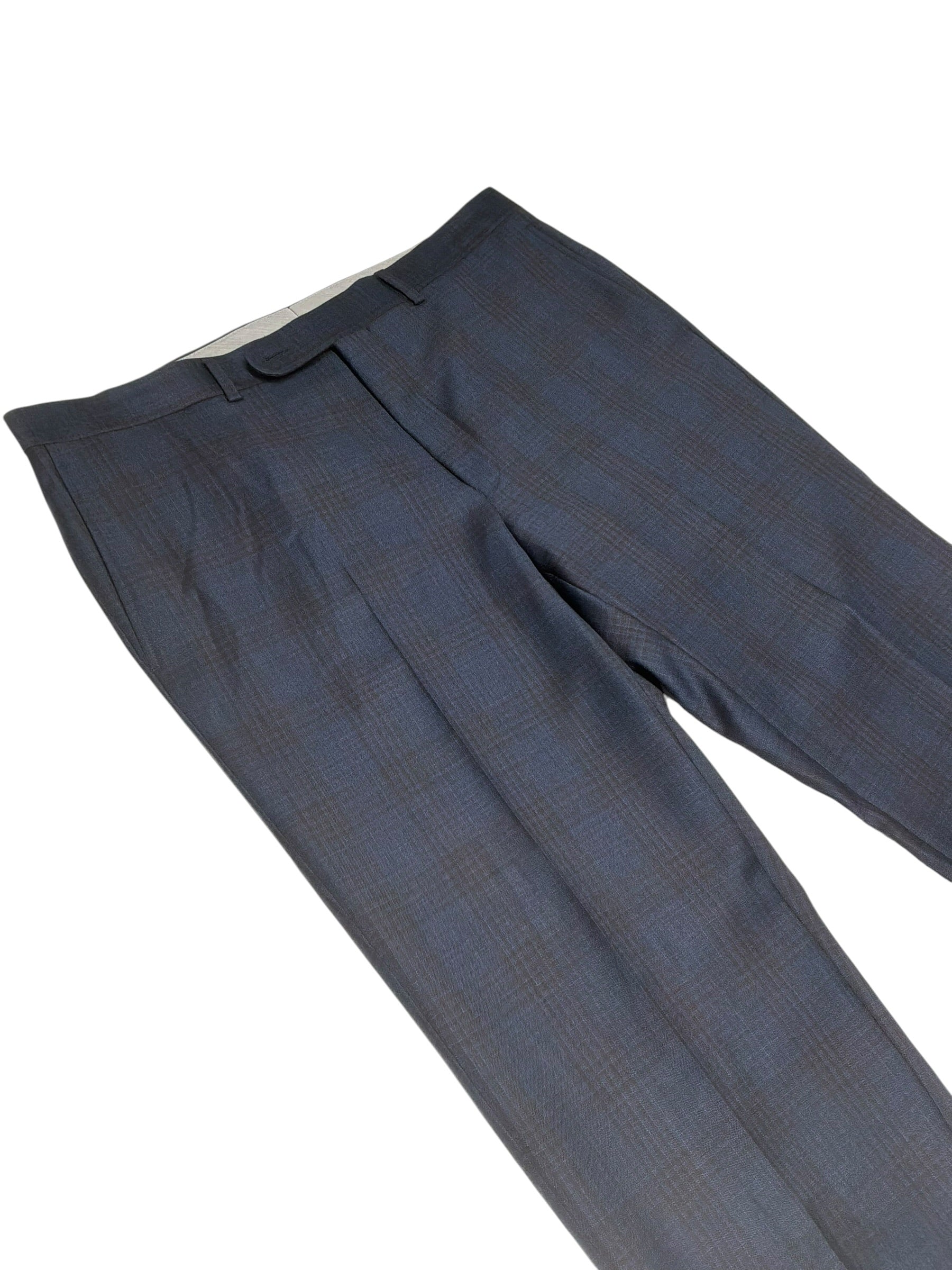 Jack Victor Mens Regular fit Dress Pants Size 36 Navy Blue / Burgundy Plaid Wool