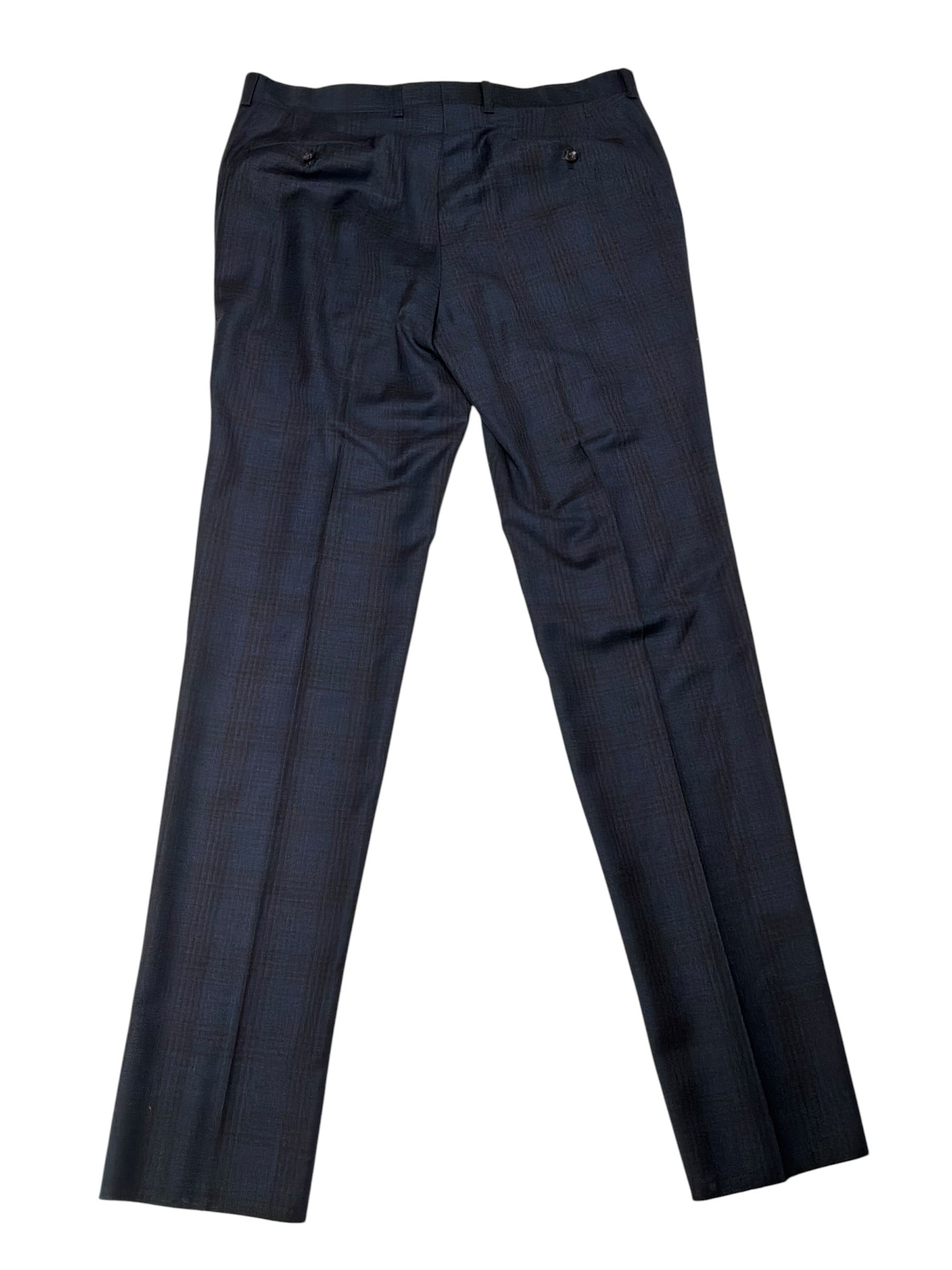 Jack Victor Mens Regular fit Dress Pants Size 36 Navy Blue / Burgundy Plaid Wool