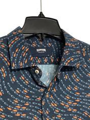 Vilebrequin Mens Regular Fit Button Down Shirt Large Blue / Fish Print