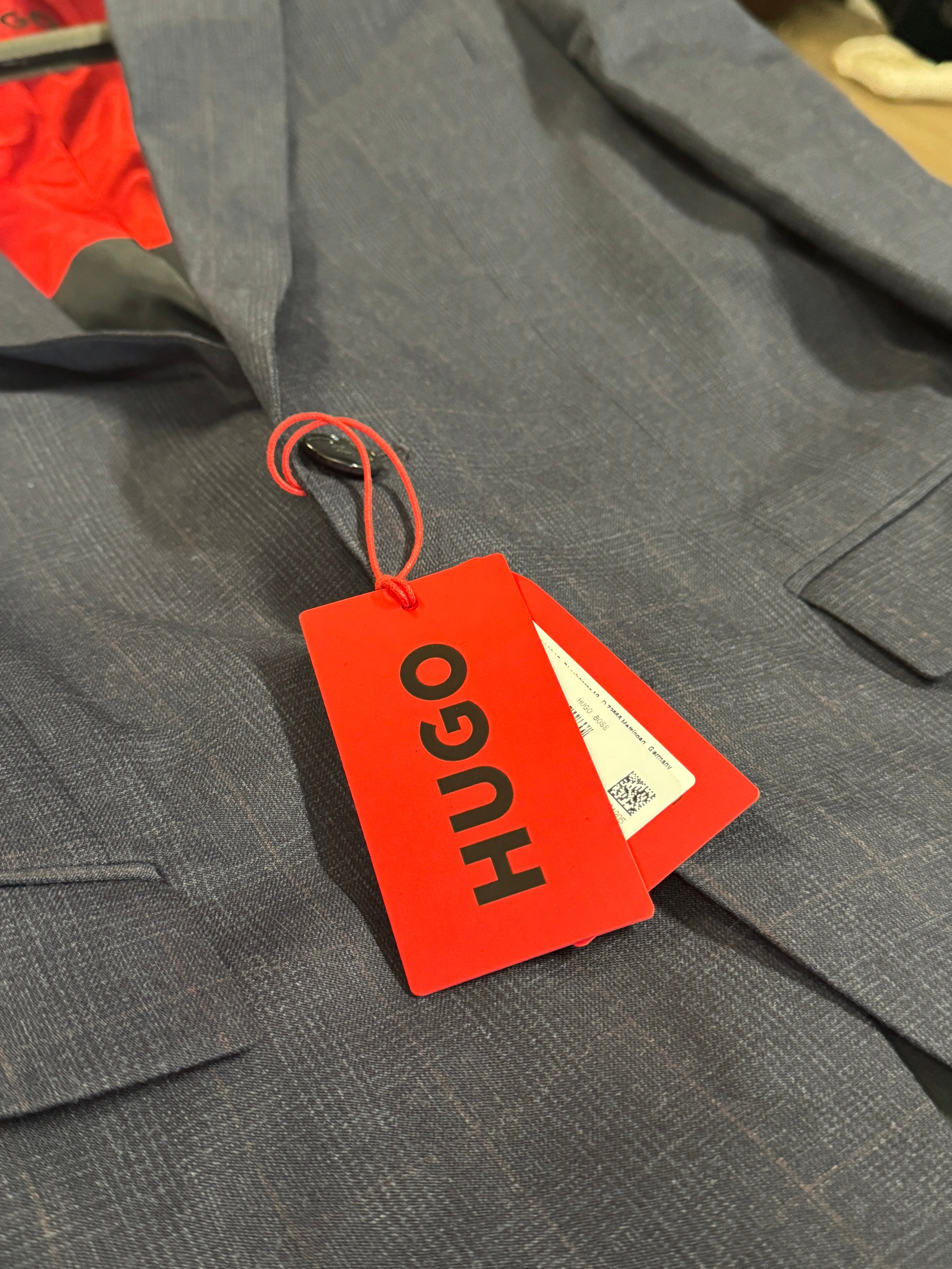 HUGO by Hugo Boss Men's Modern-Fit Wool Suit Jacket Navy Blue 36S Plaid