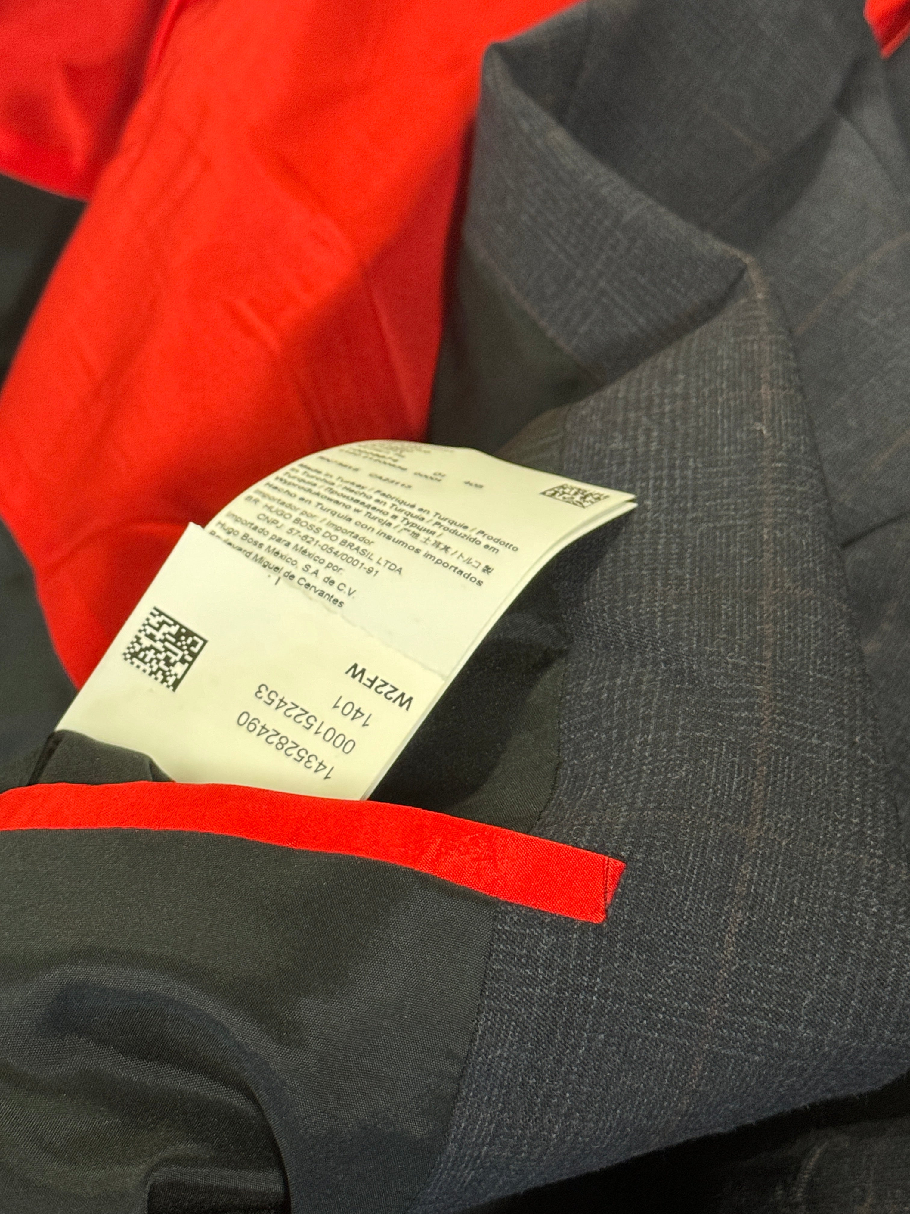 HUGO BOSS Men's Modern-Fit Wool Suit Jacket 42S Navy Blue Plaid