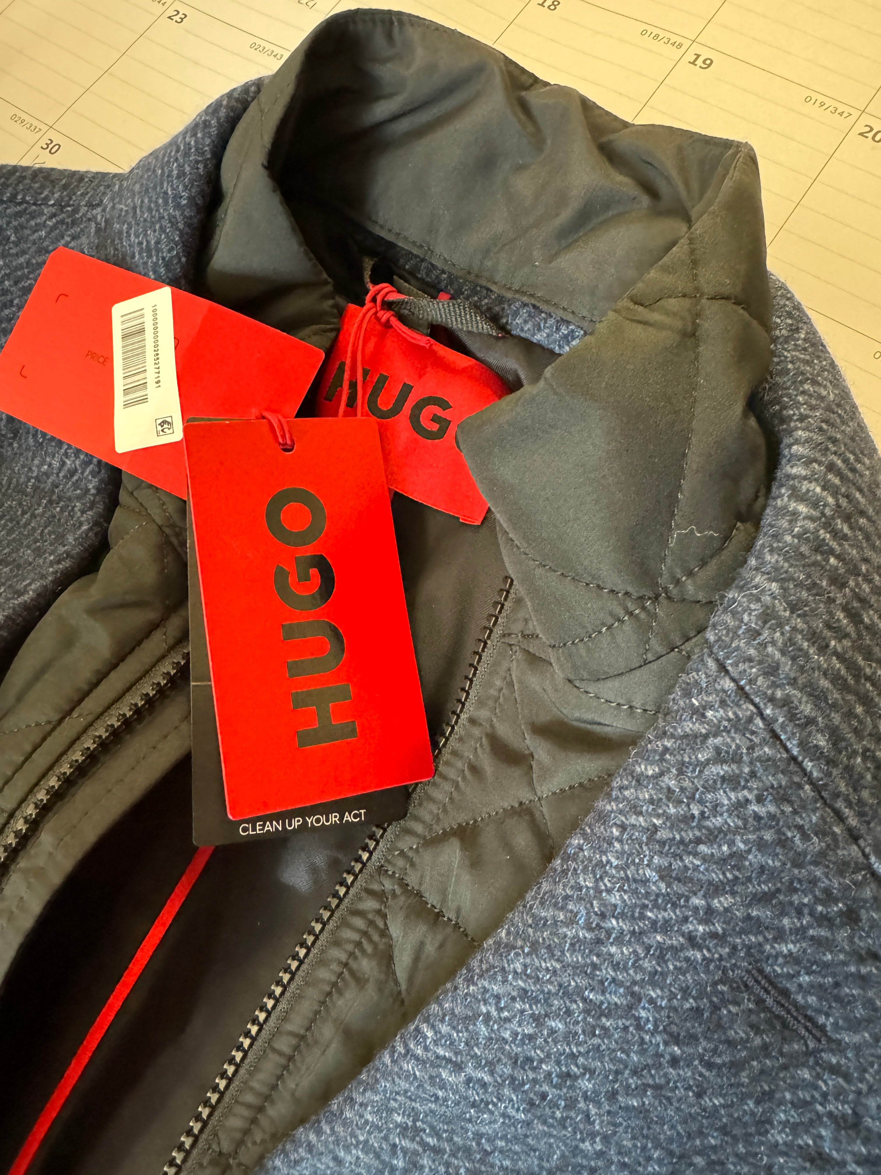 Hugo Boss Mens Milogan Wool Blend Textured Slim Fit Over Coat 44R Blue