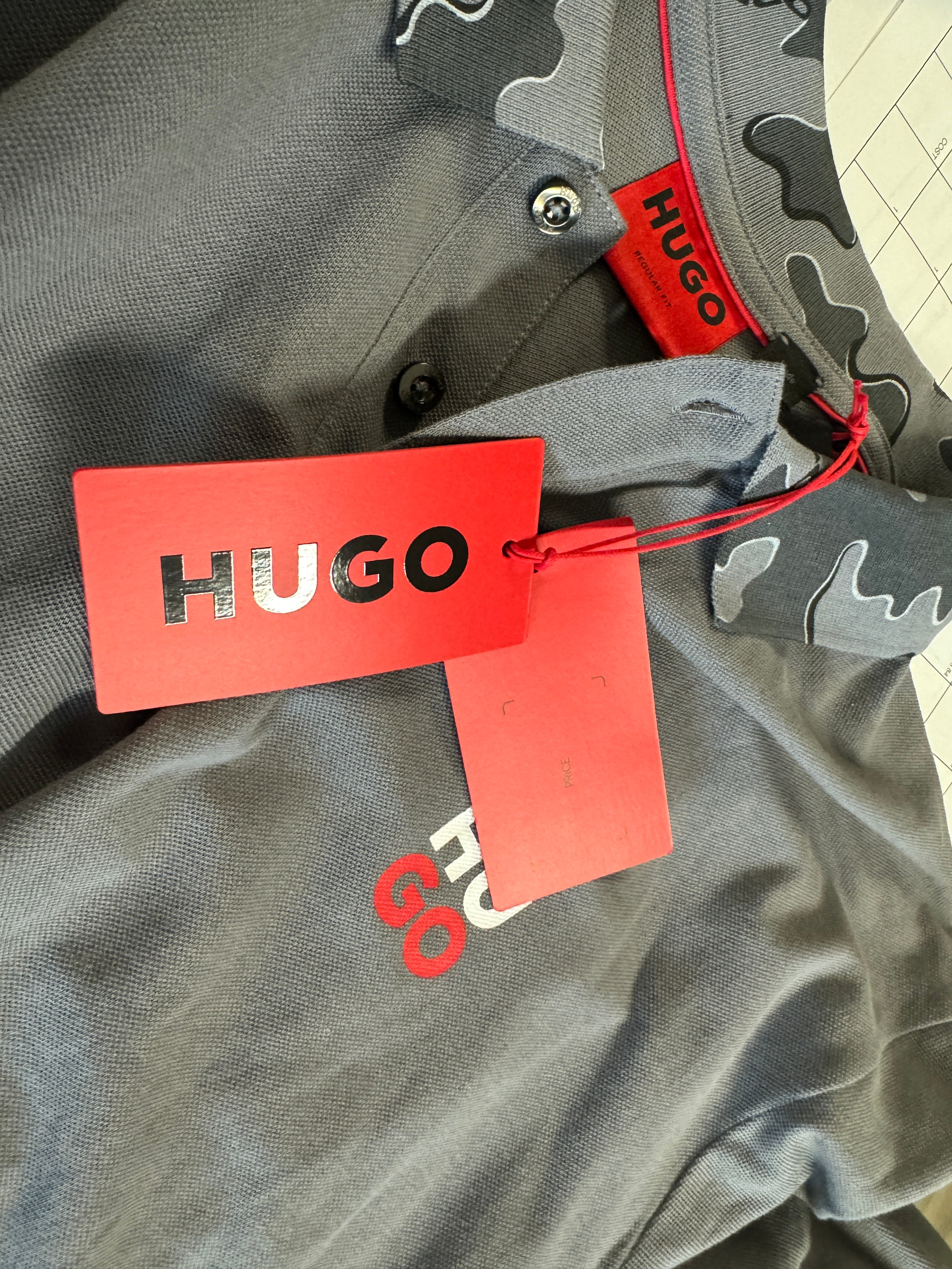 HUGO BOSS Men's Decho Camo-Collar Polo Shirt XXL Grey