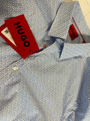 HUGO BOSS Mens Elisha Extra Slim Fit Allover Logo Print Dress Shirt Size 38 / 15