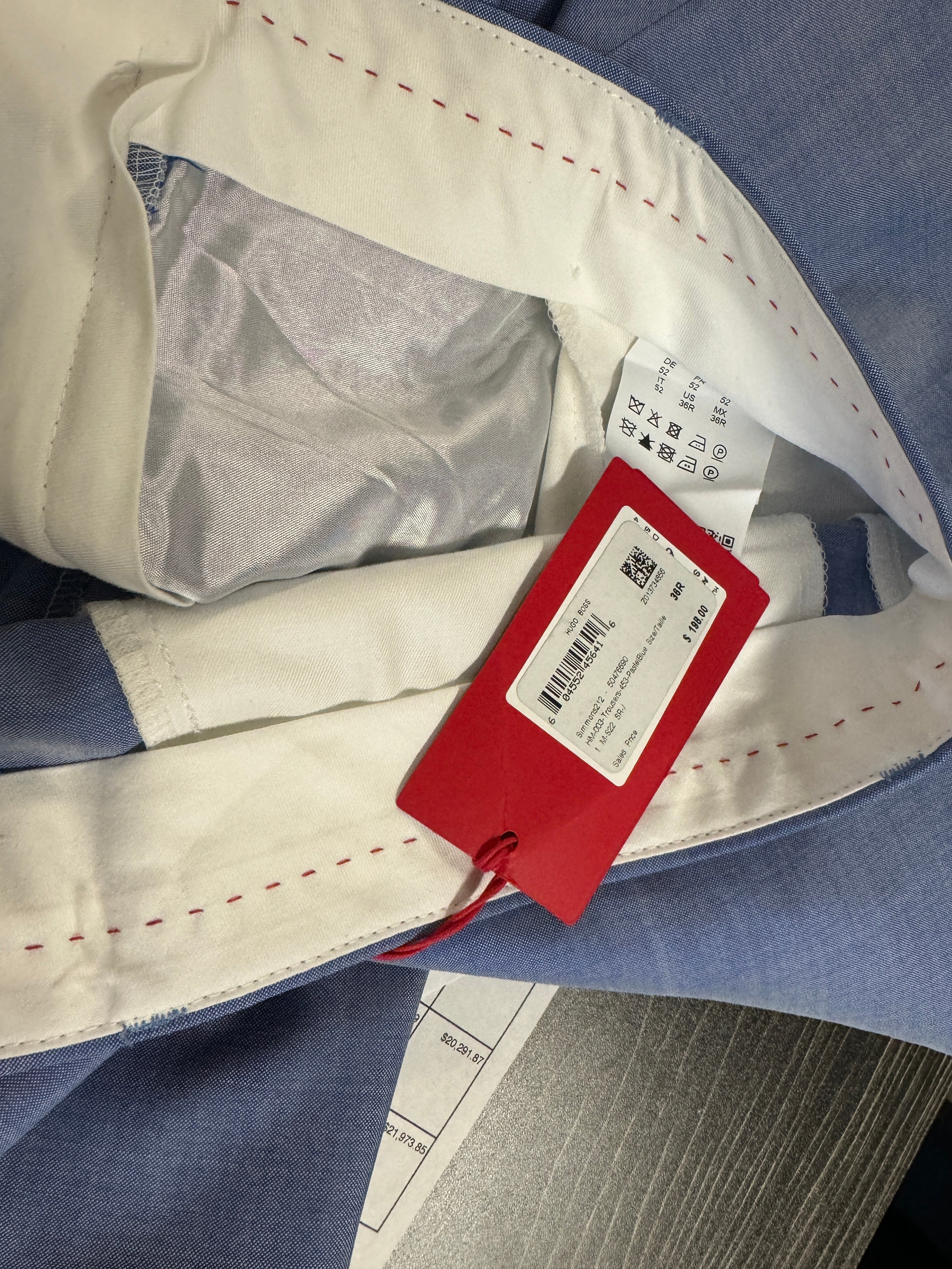 Hugo Boss Mens Regular Fit Virgin Wool Dress Pants Light Blue 36  x 32