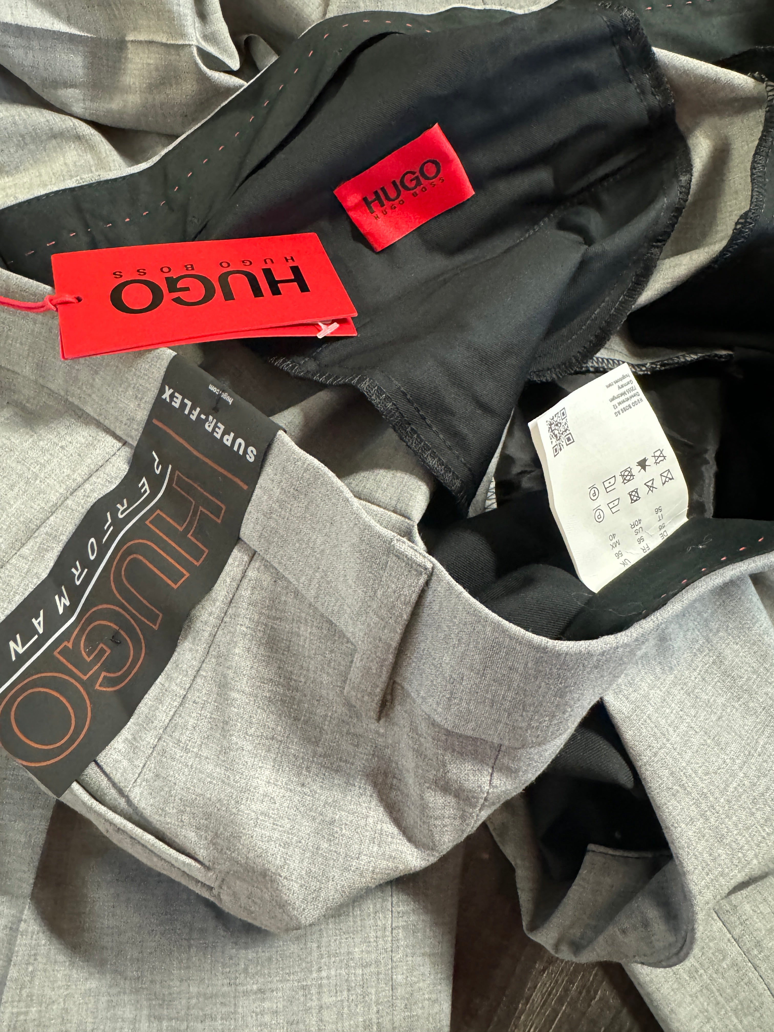 HUGO Boss Men's Gray Textured Modern-Fit Wool Suit Dress Pants 40 x 32
