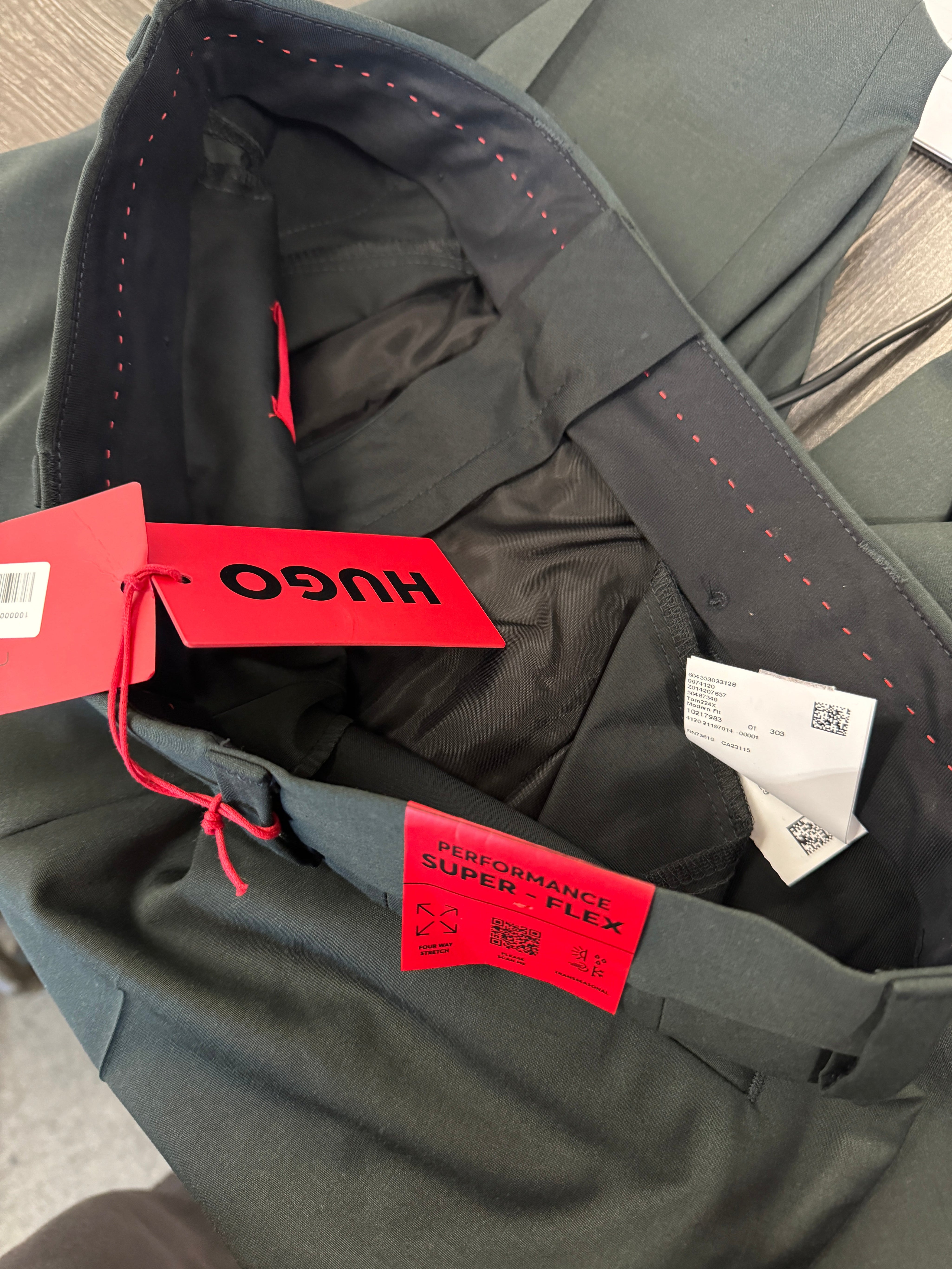 HUGO Boss Mens Modern-Fit Super Flex Dark Green Dress Pants 38 x 32