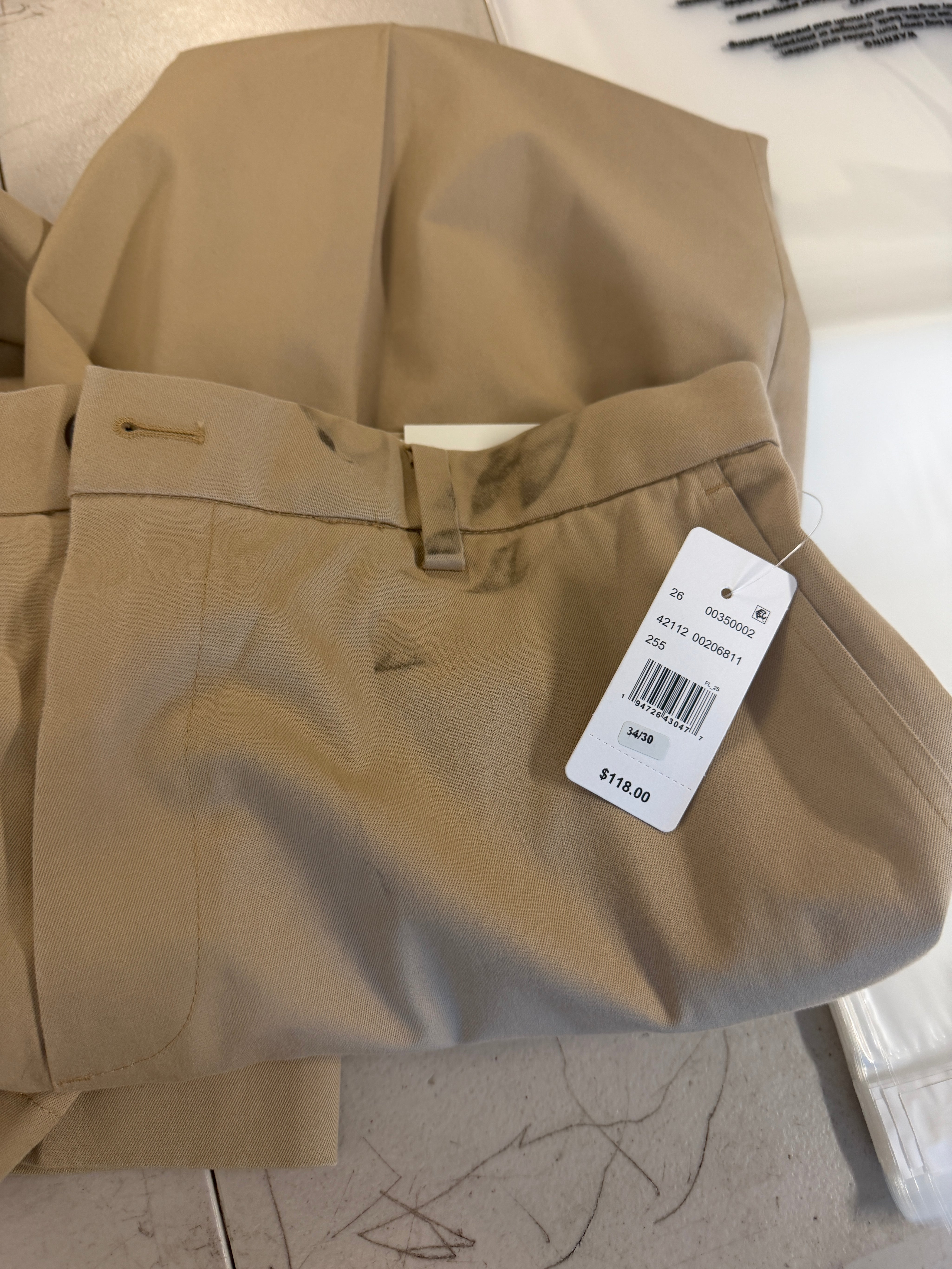 Brooks Brothers Mens Classic fit Cotton Dress Pants 34 / 30 Khaki Solid Stretch