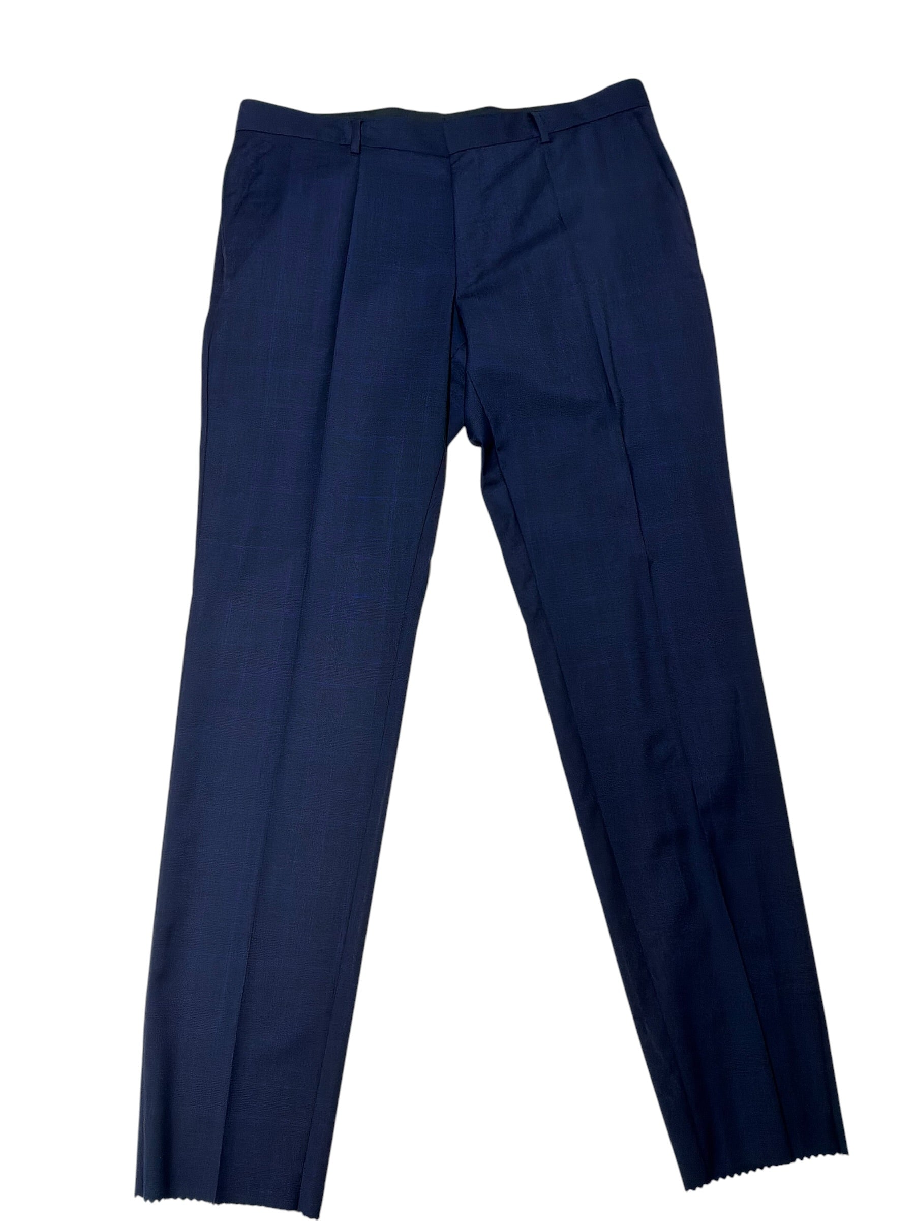 Hugo Boss Mens Slim fit Dress Pants Pants Size 38 Blue Plaid Wool