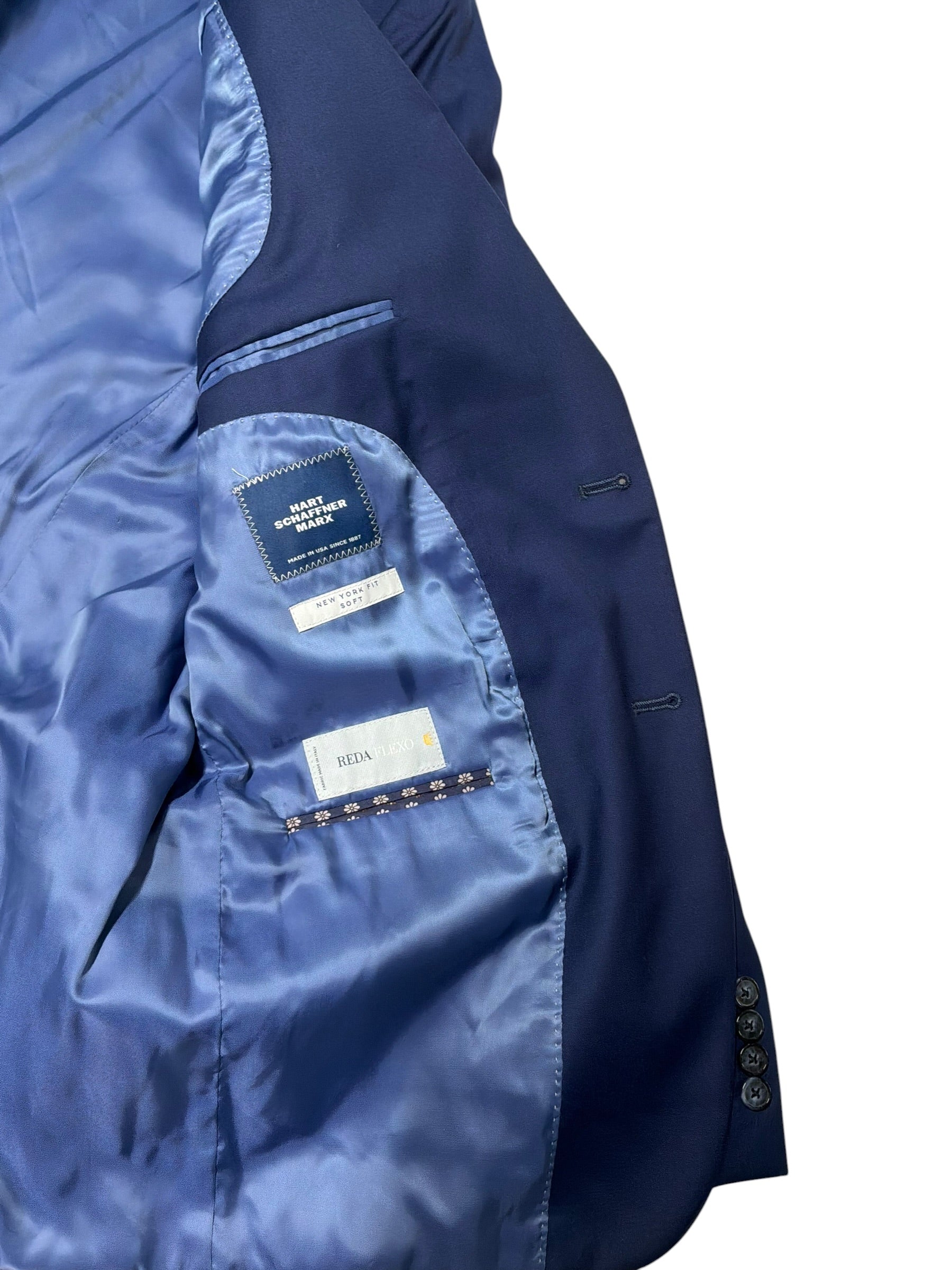 Hart Schaffner Marx Mens Regular fit 2 Piece Suit 46 R / 38 Waist Blue Stretch