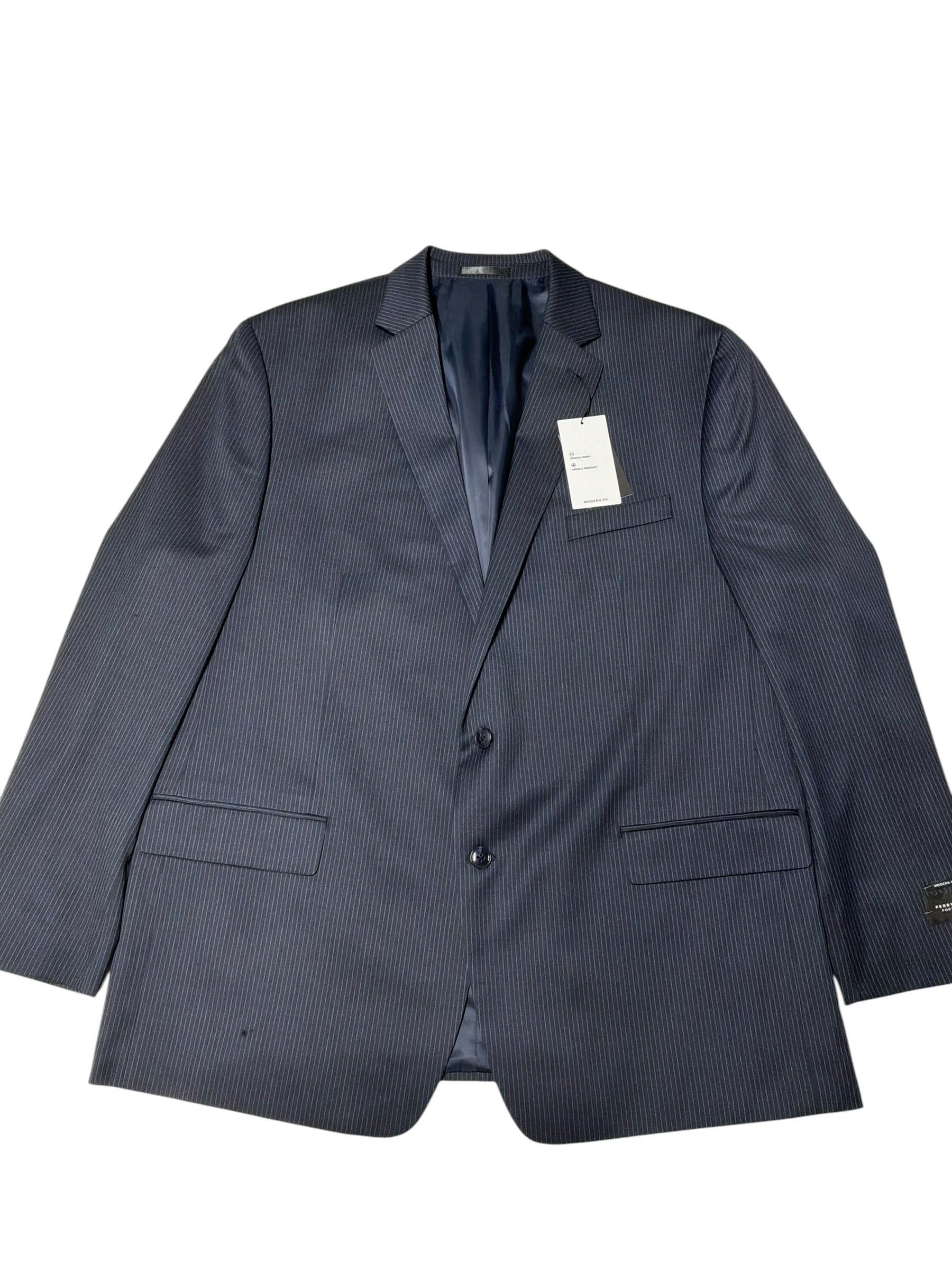 Perry Ellis Portfolio Mens Modern fit 2 Piece Suit 50 L / 44 Waist Blue Striped