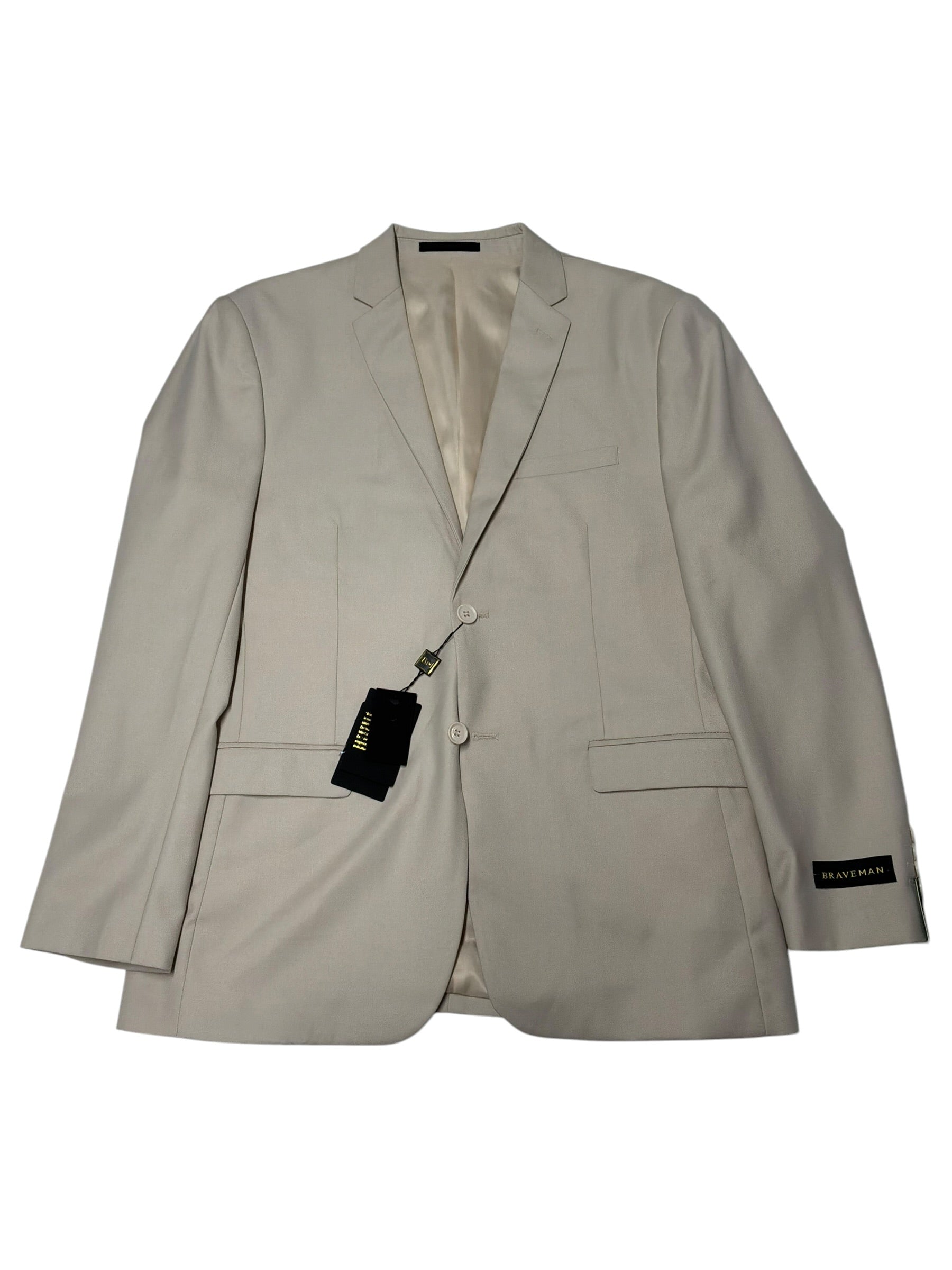 Braveman Mens Modern fit 3 Vested Piece Suit 42 L / 36 Waist Beige Khaki