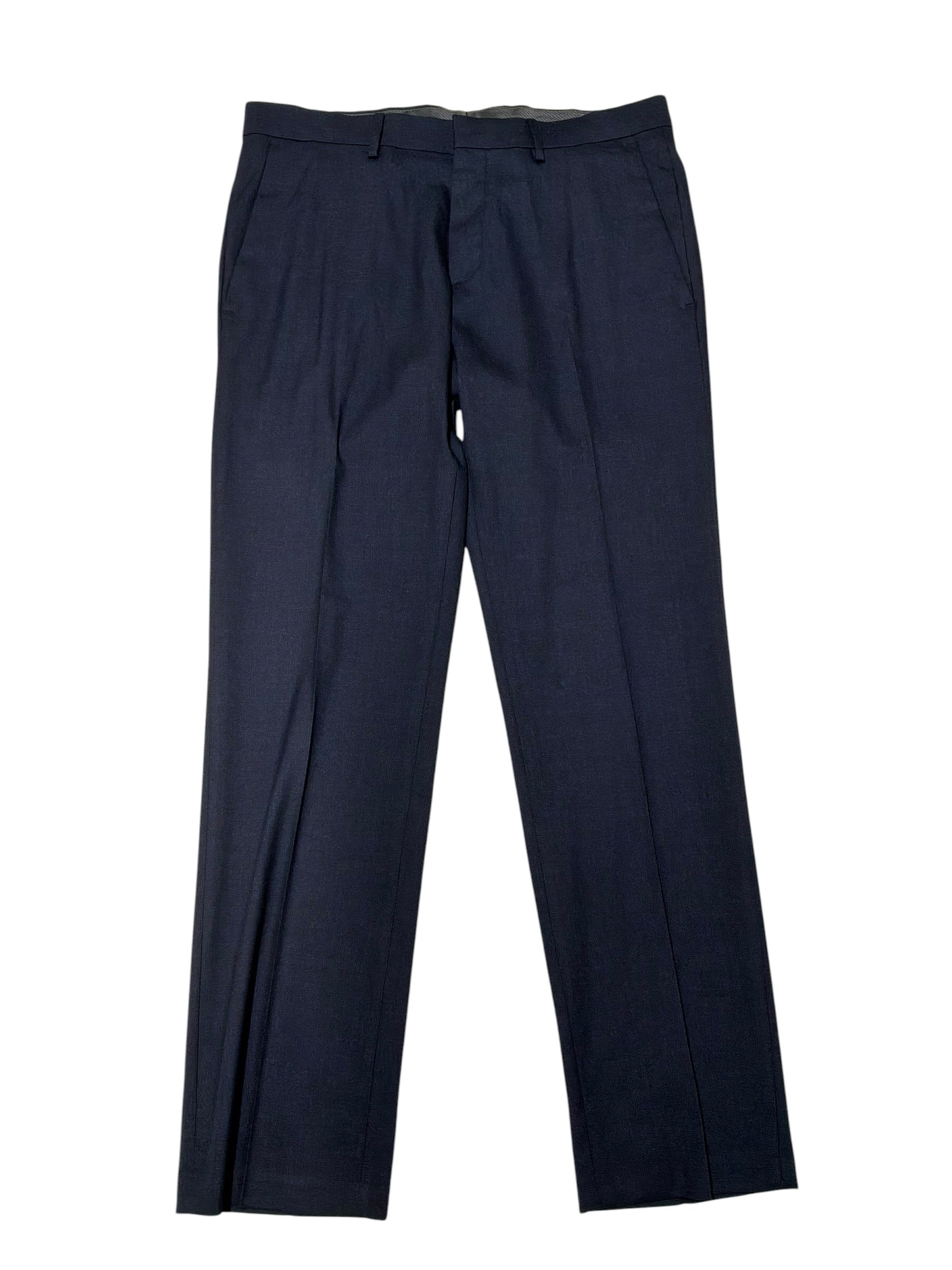 Kenneth Cole Mens Slim fit Dress Pants 33 / 30 Navy Blue Solid Stretch